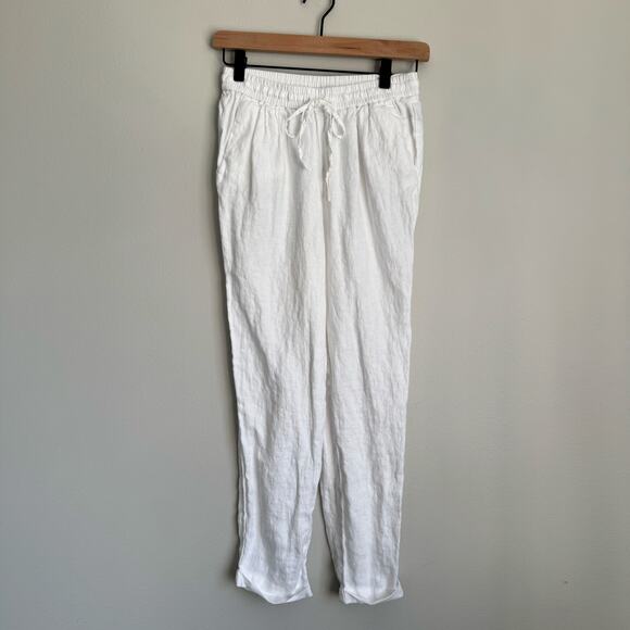 J. Crew Women's Linen Pants Size 00 White Pull-On Elastic Waist Beachy Coastal - Picture 1 of 14